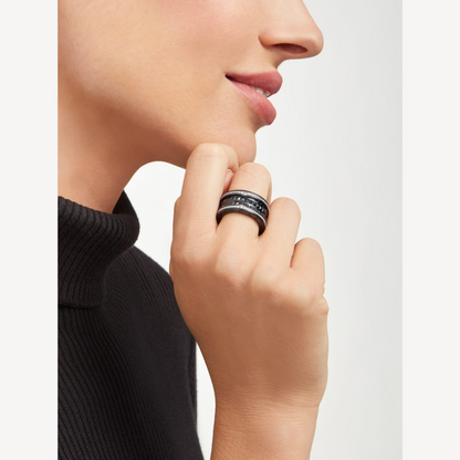 [⭐Mirelle]ZERO 1 ROCK FOUR-BAND BLACK CERAMIC WITH STUDDED SPIRAL AND PAVED DIAMONDS RING