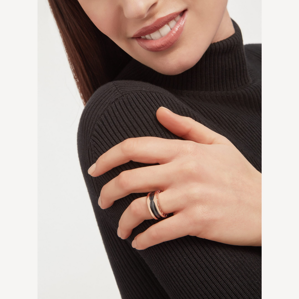 [⭐Mirelle]ZERO 1 TWO-BAND LOOPS AND BLACK CERAMIC PINK GOLD RING