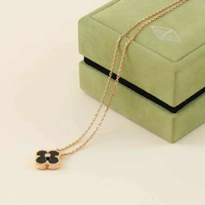 [⭐Mirelle]CLOVER 15MM DIAMOND ONYX NECKLACE