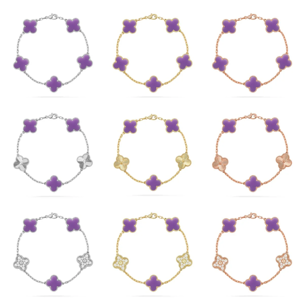 [⭐Mirelle]CLOVER 5 MOTIF LIGHT PURPLE BRACELET COLLECTION