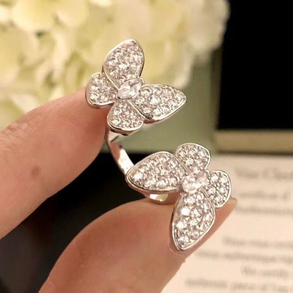 [⭐Mirelle]TWIN SILVER BUTTERFLY DIAMOND RING