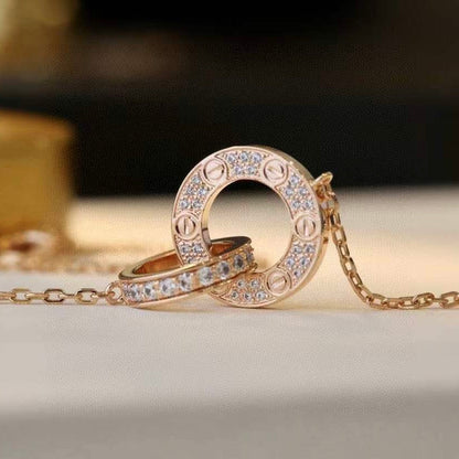 [⭐Mirelle]LOVE 7.6MM NECKLACE ROSE GOLD AND SILVER  FULL DIAMOND