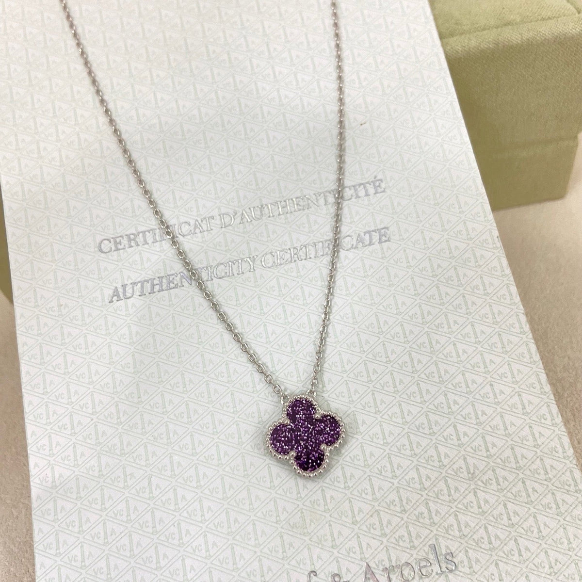 [⭐Mirelle]NEW 15MM PURPLE SAND-GOLD FOUR-LEAF CLOVER NECKLACE
