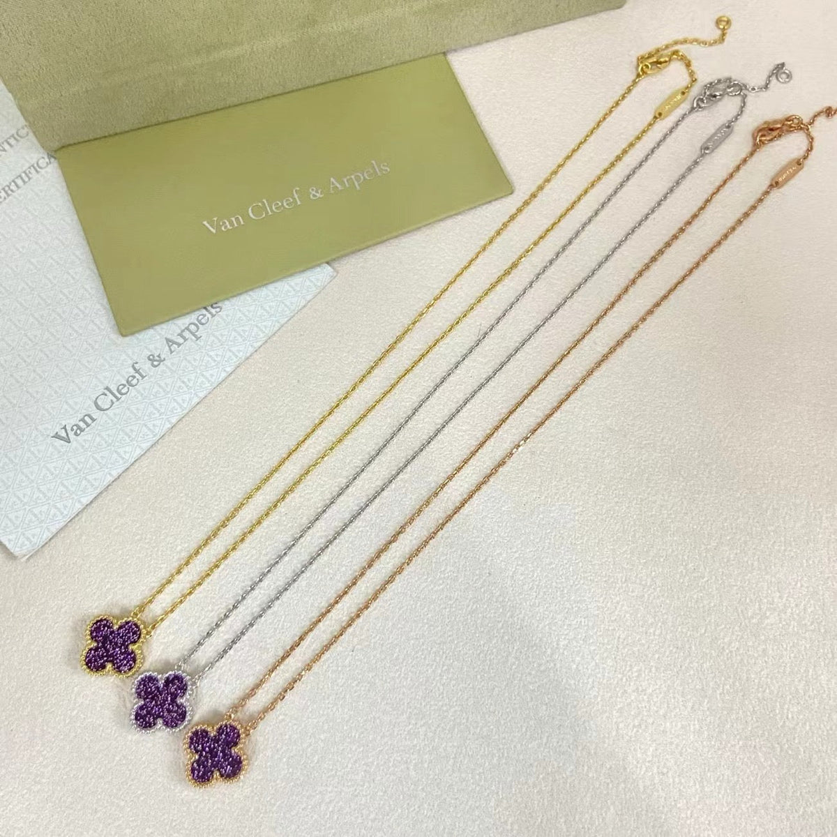 [⭐Mirelle]NEW 15MM PURPLE SAND-GOLD FOUR-LEAF CLOVER NECKLACE