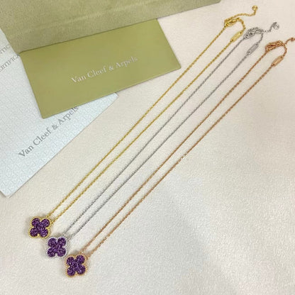 [⭐Mirelle]NEW 15MM PURPLE SAND-GOLD FOUR-LEAF CLOVER NECKLACE