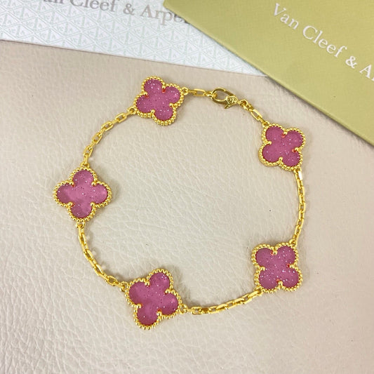 [⭐Mirelle]NEW BUBBLE PINK ENAMEL 5-FLOWER BRACELET