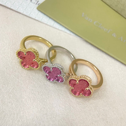 [⭐Mirelle]NEW ROSE QUARTZ FOUR-LEAF CLOVER RING