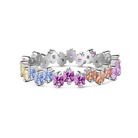 [Mirelle Jewelry]Mixed Colorful Square Staggered Rings