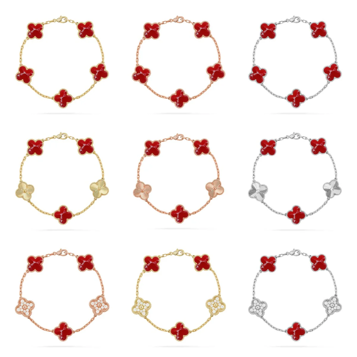 [⭐Mirelle]CLOVER 5 MOTIF RED PATTERN BRACELET COLLECTION