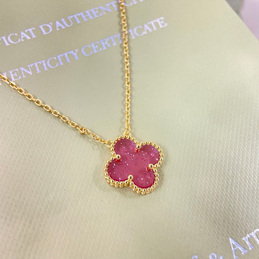 [⭐Mirelle]15MM BUBBLE PINK ENAMEL SINGLE-FLOWER FOUR-LEAF CLOVER NECKLACE