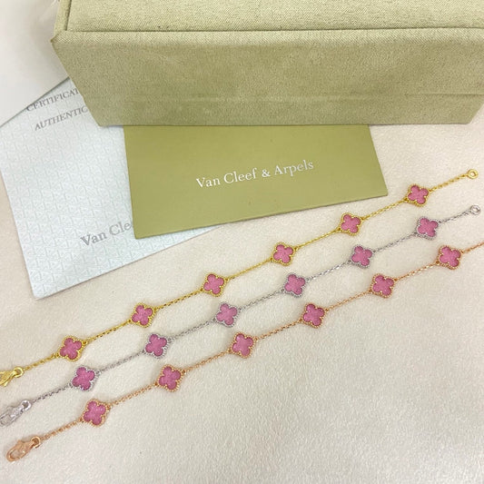 [⭐Mirelle]2026 NEW CLOVER 6 MOTIF BUBBLE PINK ENAMEL BRACELET