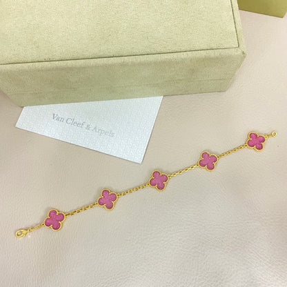 [⭐Mirelle]NEW BUBBLE PINK ENAMEL 5-FLOWER BRACELET