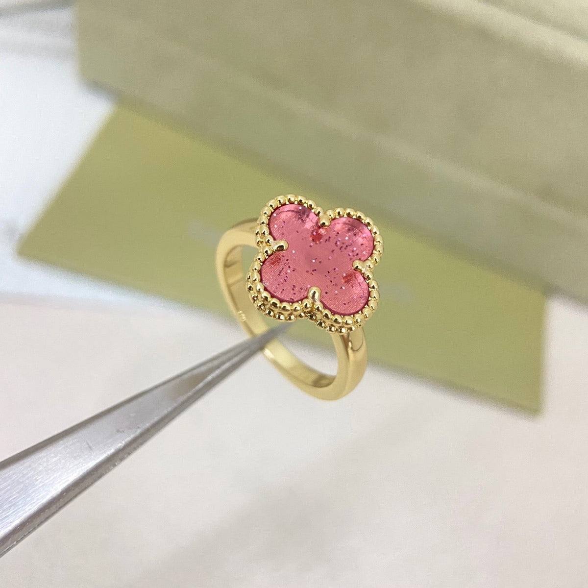 [⭐Mirelle]NEW ROSE QUARTZ FOUR-LEAF CLOVER RING