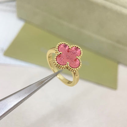 [⭐Mirelle]NEW ROSE QUARTZ FOUR-LEAF CLOVER RING