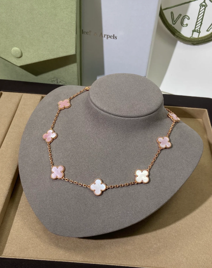 [⭐Mirelle Jewellery] Pink Necklace with Ten Clover Designs