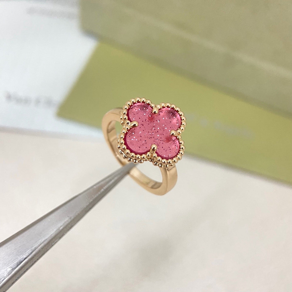 [⭐Mirelle]NEW ROSE QUARTZ FOUR-LEAF CLOVER RING