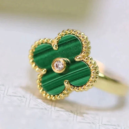 [⭐Mirelle]CLOVER MALACHITE RING GOLD DIAMOND