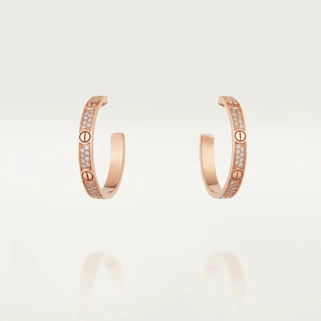 [⭐Mirelle]LOVE DIAMOND PINK GOLD HOOP EARRINGS