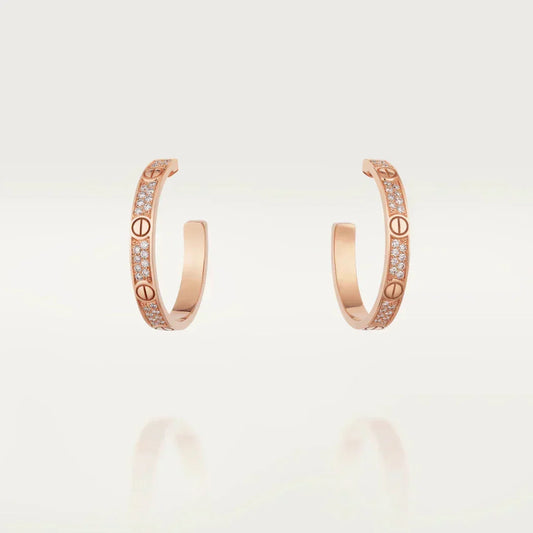 [⭐Mirelle]LOVE DIAMOND PINK GOLD HOOP EARRINGS