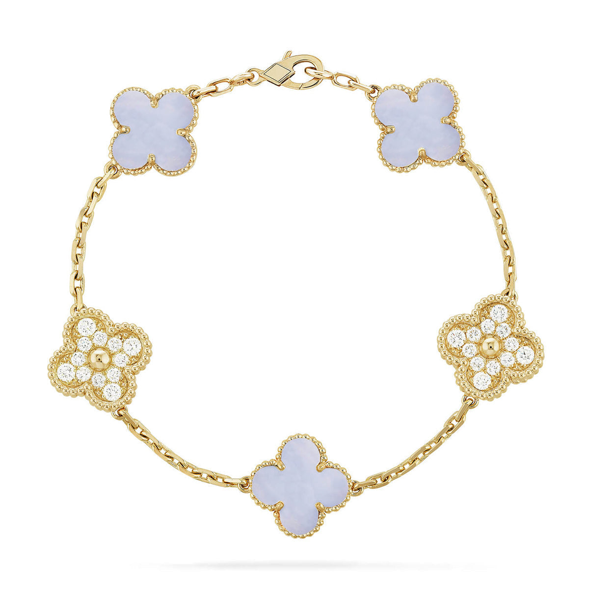 [⭐Mirelle] CLOVER 5 MOTIF PURPLE CHALCEDONY BRACELET COLLECTION