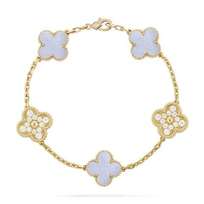 [⭐Mirelle] CLOVER 5 MOTIF PURPLE CHALCEDONY BRACELET COLLECTION