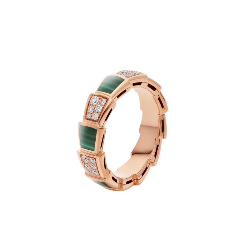 [⭐Mirelle]SERPENTI RING PINK GOLD MALACHITE DIAMOND PAVED 4MM