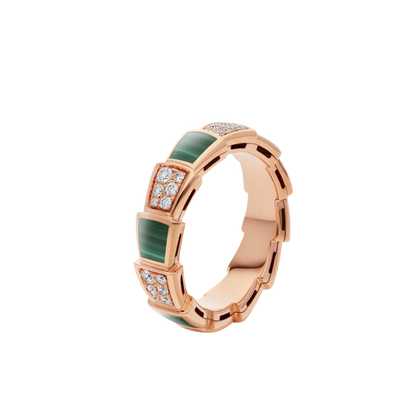 [⭐Mirelle]SERPENTI RING PINK GOLD MALACHITE DIAMOND PAVED 4MM