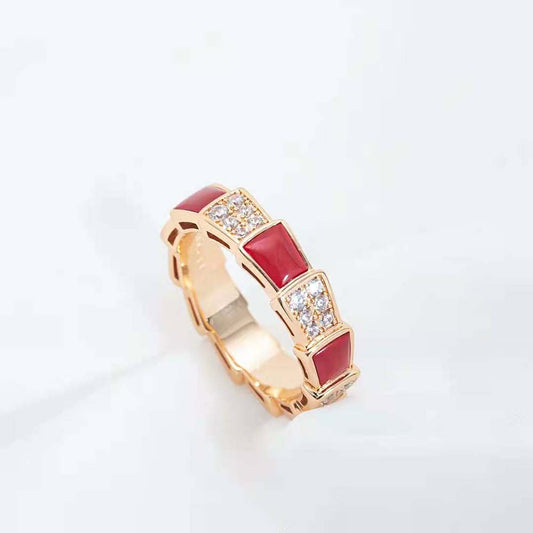 [⭐Mirelle]SERPENTI RING PINK GOLD CARNELIAN DIAMOND PAVED 4MM
