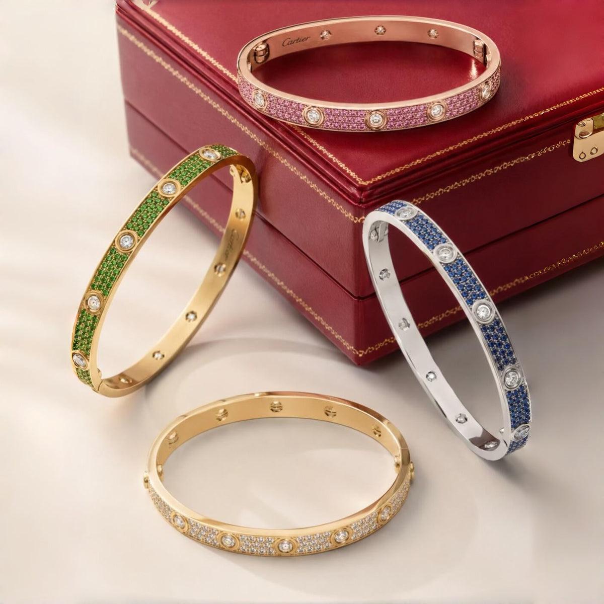 [⭐Mirelle]2026 PAVE GEMSTONE LOVE BRACELET 6.1MM 10 DIAMONDS