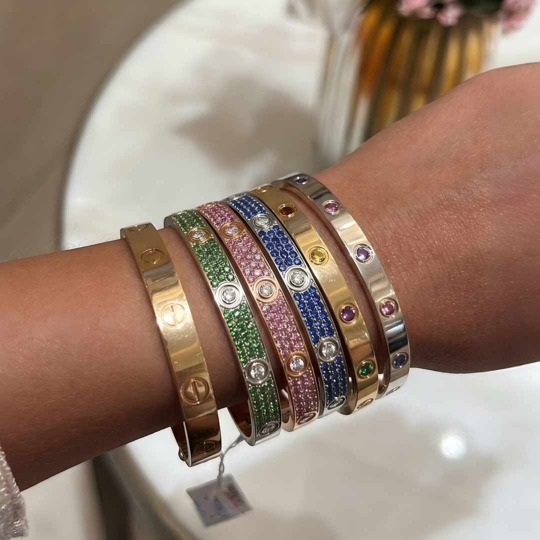 [⭐Mirelle]2026 PAVE GEMSTONE LOVE BRACELET 6.1MM 10 DIAMONDS