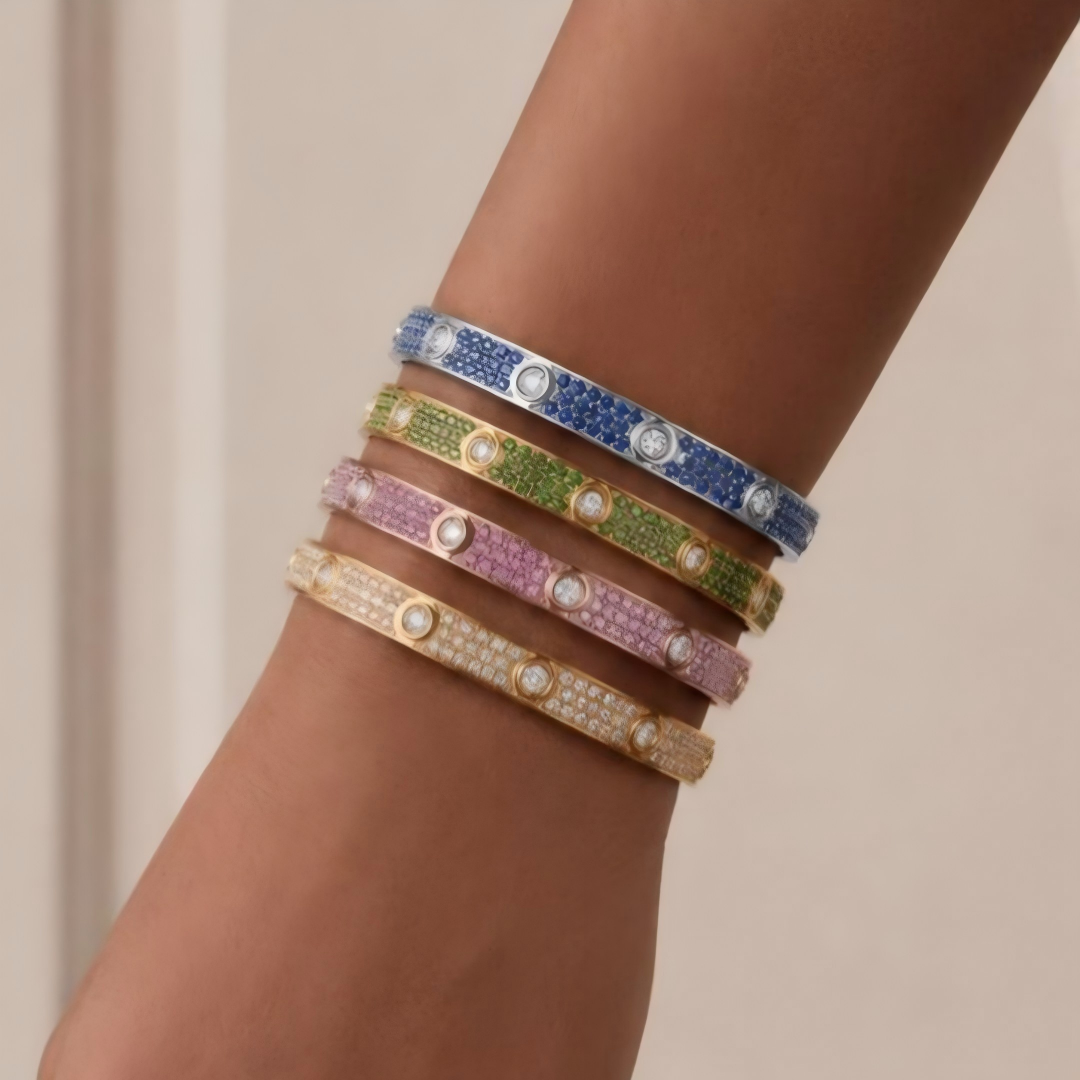 [⭐Mirelle]2026 PAVE GEMSTONE LOVE BRACELET 6.1MM 10 DIAMONDS