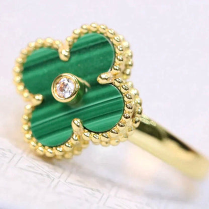 [⭐Mirelle]CLOVER MALACHITE RING GOLD DIAMOND