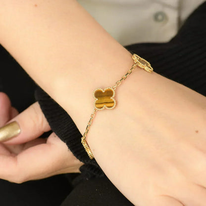 [⭐Mirelle] CLOVER 5 MOTIFS TIGER EYE BRACELET COLLECTION