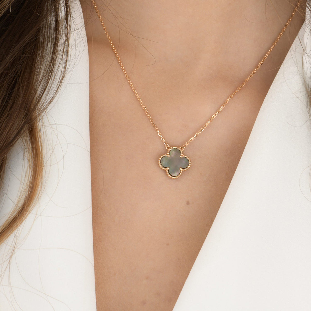 [⭐Mirelle]CLOVER 15MM  GRAY MOTHER OF PEARL NECKLACE