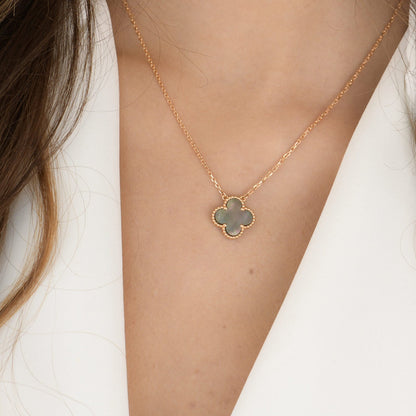 [⭐Mirelle]CLOVER 15MM  GRAY MOTHER OF PEARL NECKLACE