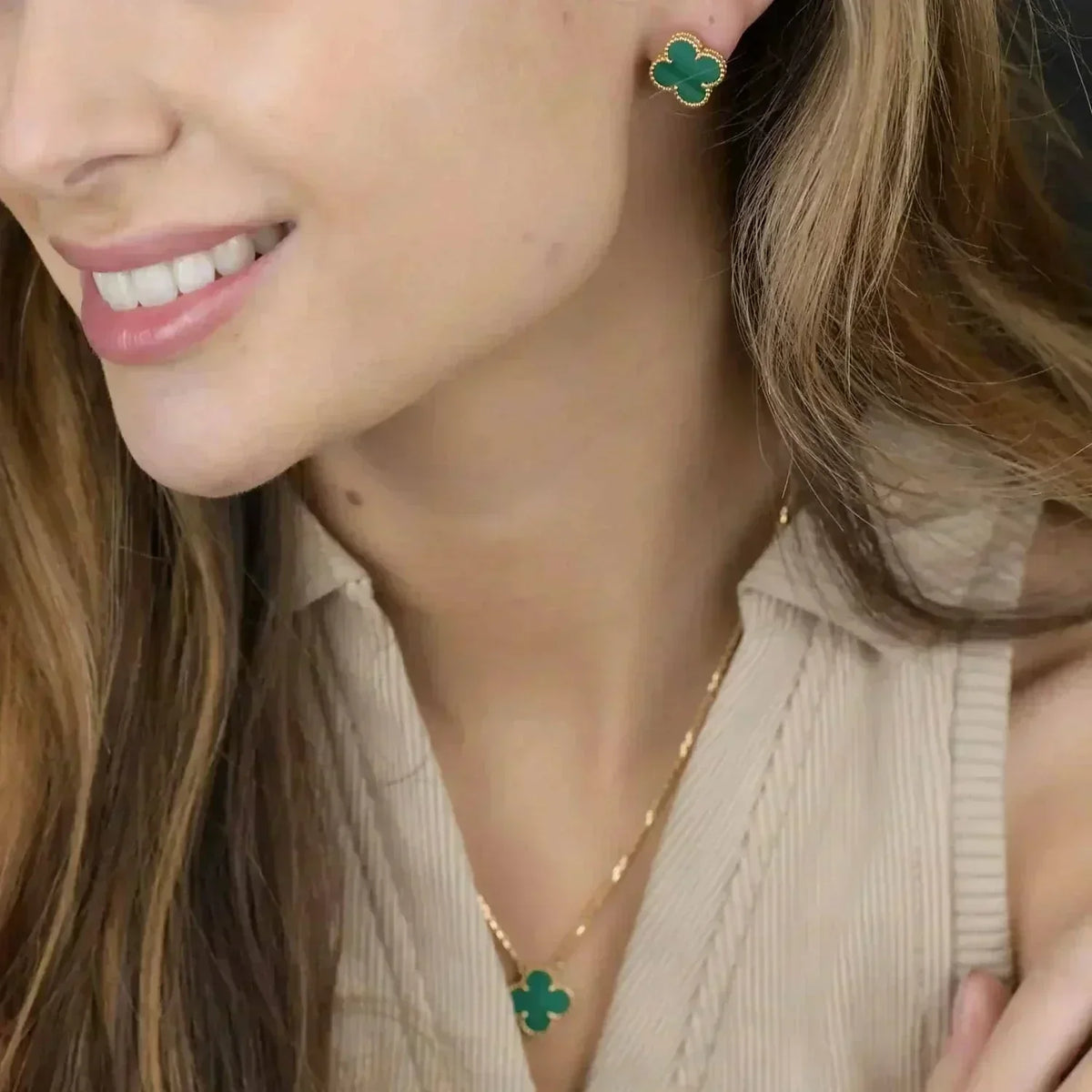 [⭐Mirelle]CLOVER MINI 9.5MM MALACHITE  EARRINGS