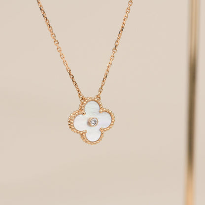 [⭐Mirelle]CLOVER 15MM DIAMOND WHITE FRITILLARIA NECKLACE