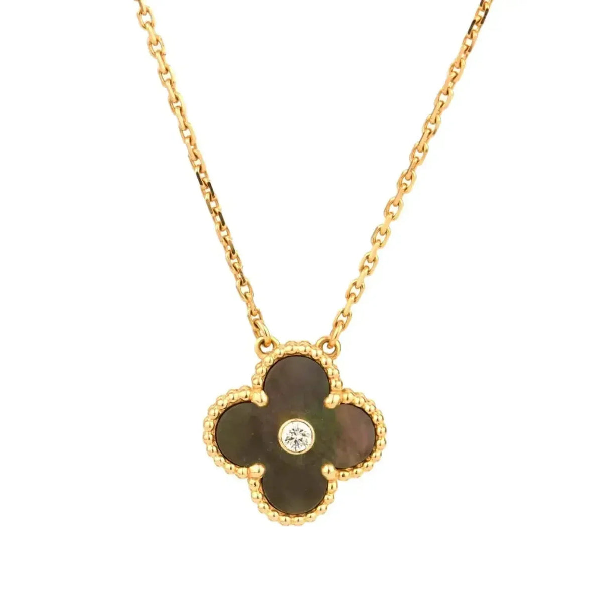 [⭐Mirelle]CLOVER 15MM DIAMOND AND MOTHER-OF-GREY NECKLACE