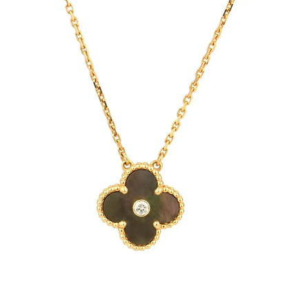 [⭐Mirelle]CLOVER 15MM DIAMOND AND MOTHER-OF-GREY NECKLACE