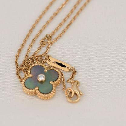 [⭐Mirelle]CLOVER 15MM DIAMOND AND MOTHER-OF-GREY NECKLACE