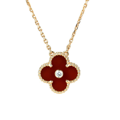 [⭐Mirelle]CLOVER 15MM DIAMOND CARNELIAN NECKLACE