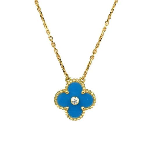 [⭐Mirelle]CLOVER 15MM DIAMOND AND BLUE AGATE NECKLACE