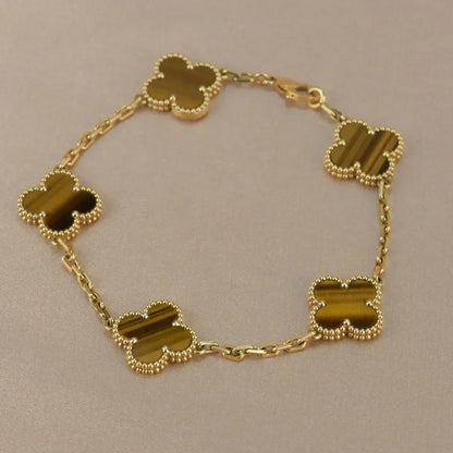 [⭐Mirelle] CLOVER 5 MOTIFS TIGER EYE BRACELET COLLECTION