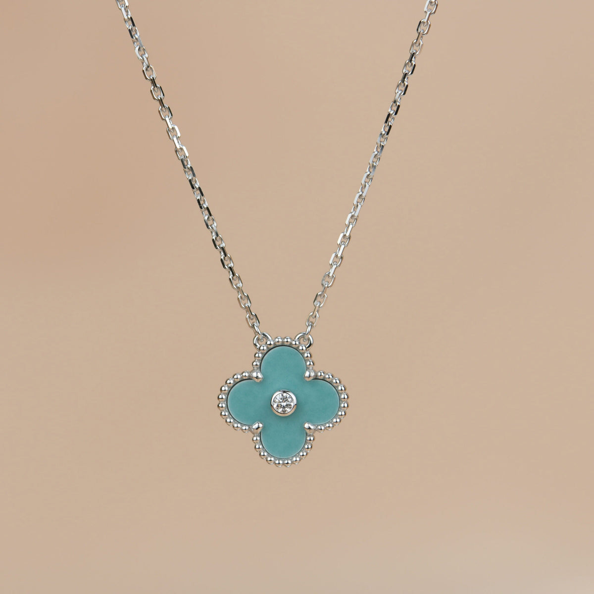 [⭐Mirelle]CLOVER 15MM DIAMOND SVRES PORCELAIN  NECKLACE SILVER