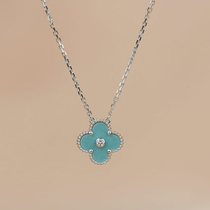 [⭐Mirelle]CLOVER 15MM DIAMOND SVRES PORCELAIN  NECKLACE SILVER