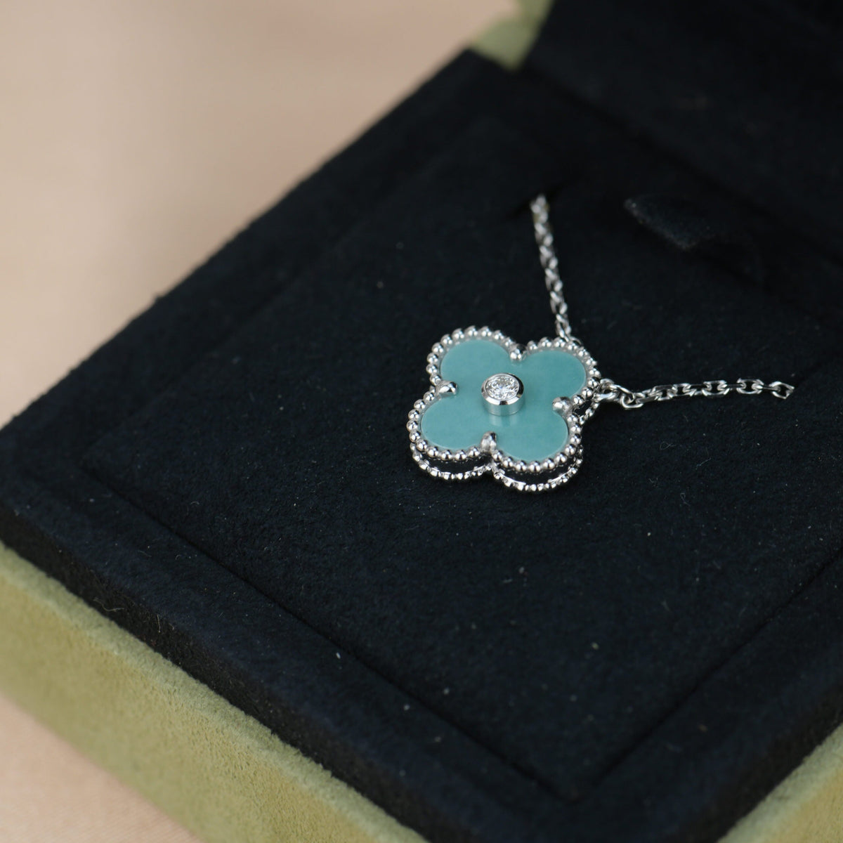 [⭐Mirelle]CLOVER 15MM DIAMOND SVRES PORCELAIN  NECKLACE SILVER