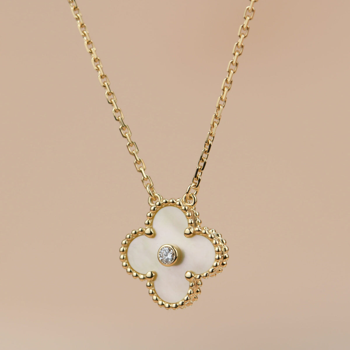 [⭐Mirelle]CLOVER 15MM DIAMOND GOLD MOTHER OF PEARL NECKLACE