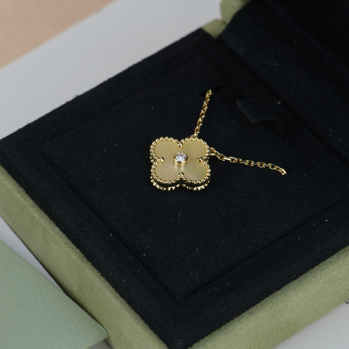 [⭐Mirelle]CLOVER 15MM DIAMOND GOLD MOTHER OF PEARL NECKLACE