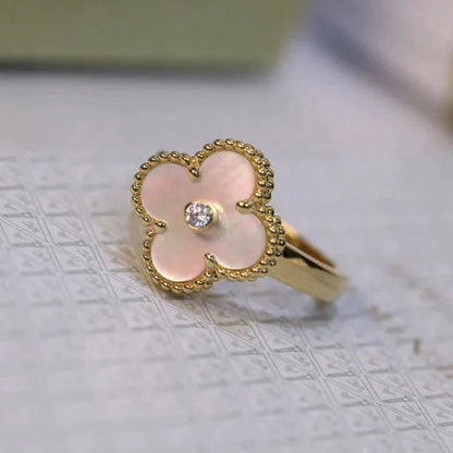 [⭐Mirelle]CLOVER PINK MOP RING GOLD DIAMOND