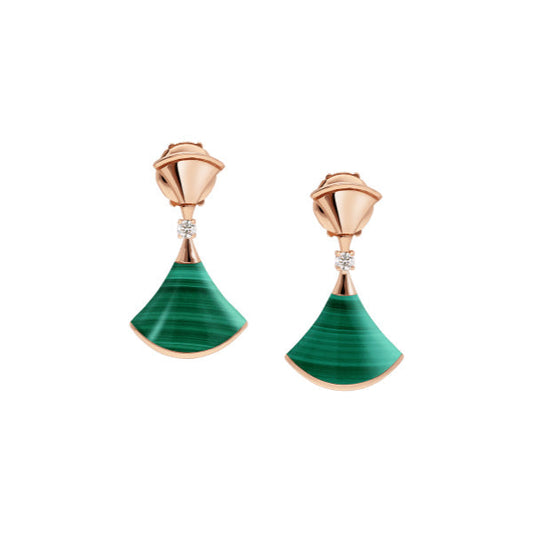 [⭐Mirelle]DREAM MALACHITE PINK GOLD EARRINGS